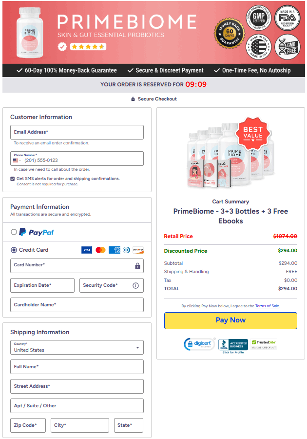 PrimeBiome CheckOut Page